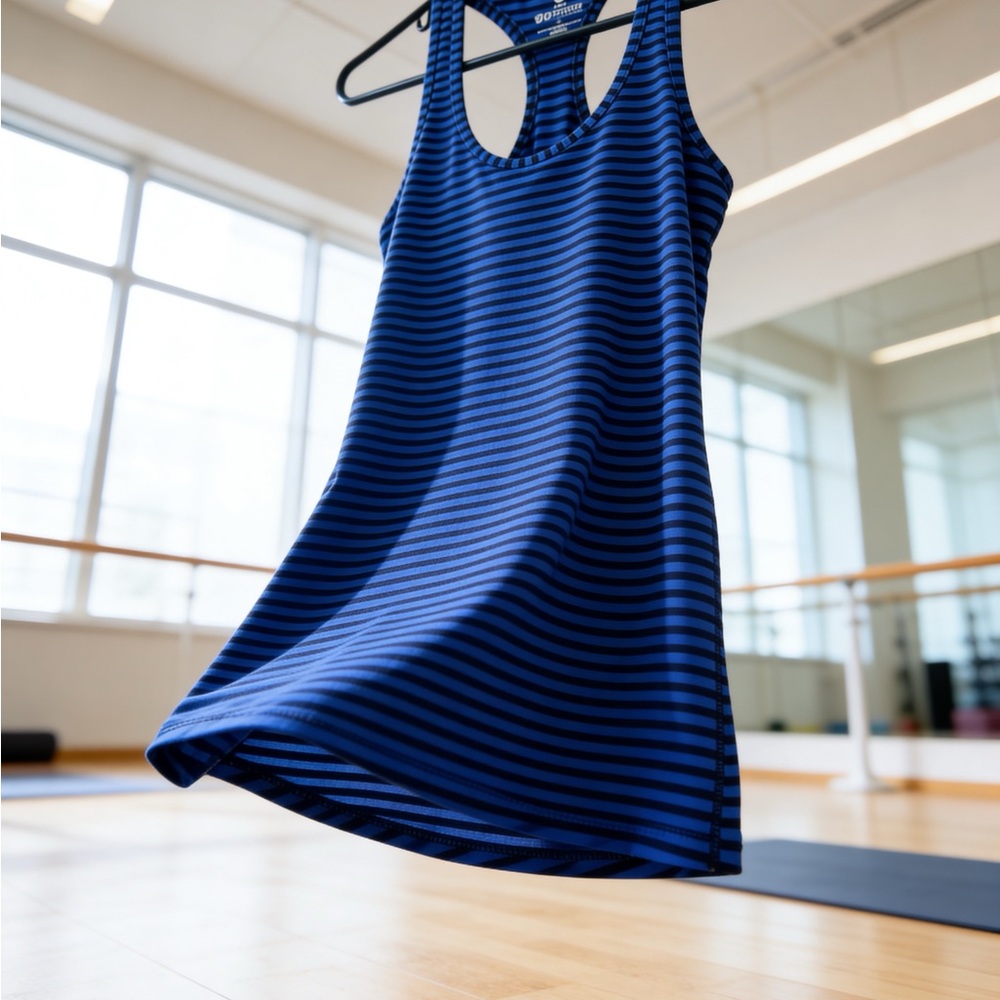 90 Degree By Reflex Blue and Black Striped Racerback Tank Top